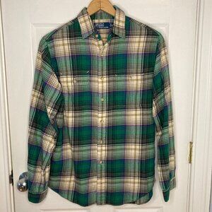 Vintage Polo by Ralph Lauren Flannel Green Purple Plaid Size Medium